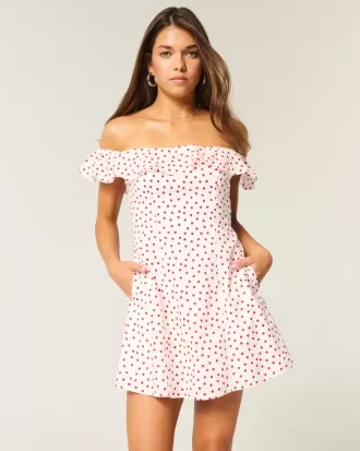 Schulterfreies A-Linien-Minikleid mit Rüschen