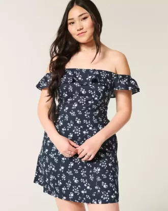 Schulterfreies A-Linien-Minikleid mit Rüschen