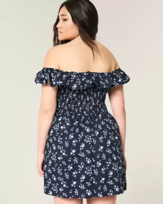 Schulterfreies A-Linien-Minikleid mit Rüschen