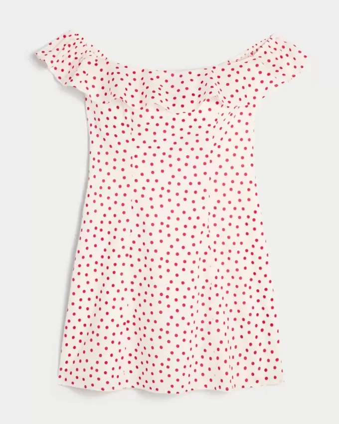 Schulterfreies A-Linien-Minikleid mit Rüschen