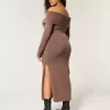 Schulterfreies Midi-Pulloverkleid Schulterfreies Midi-Pulloverkleid