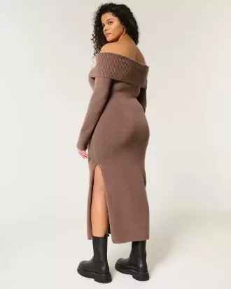 Schulterfreies Midi-Pulloverkleid