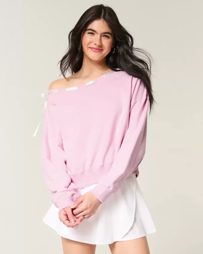 Schulterfreies Sweatshirt mit Bindeband Schulterfreies Sweatshirt mit Bindeband