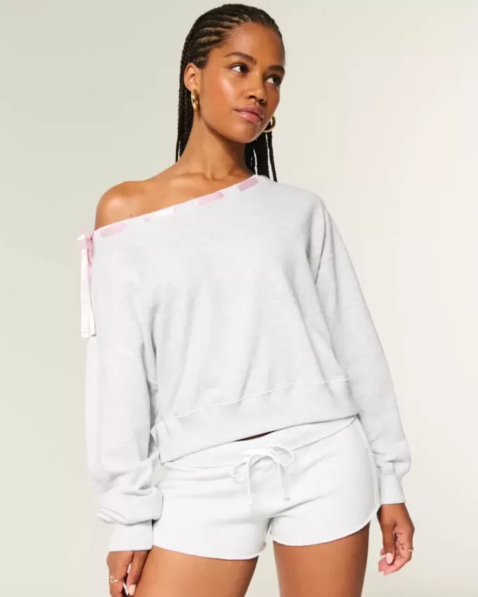 Schulterfreies Sweatshirt mit Bindeband Schulterfreies Sweatshirt mit Bindeband