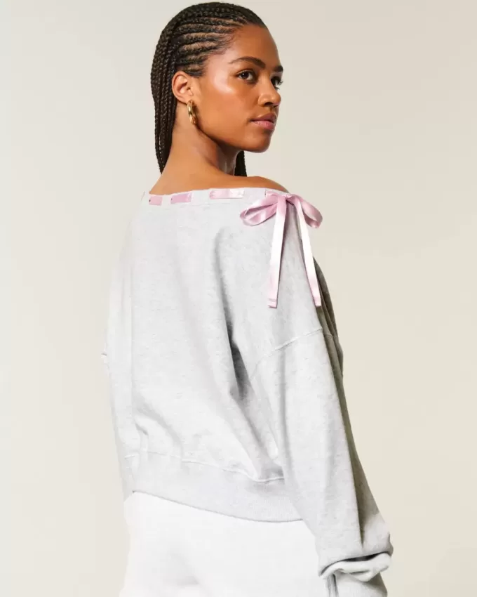 Schulterfreies Sweatshirt mit Bindeband Schulterfreies Sweatshirt mit Bindeband