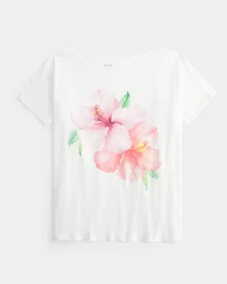 Schulterfreies T-Shirt mit Hibiskus-Grafik