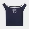 Schulterfreies T-Shirt mit Logo-Grafik Schulterfreies T-Shirt mit Logo-Grafik
