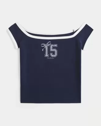 Schulterfreies T-Shirt mit Logo-Grafik