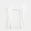 Schulterfreies T-Shirt mit niedlicher Grafik Schulterfreies T-Shirt mit niedlicher Grafik