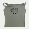 Schulterfreies T-Shirt mit verdrehter New York City-Grafik