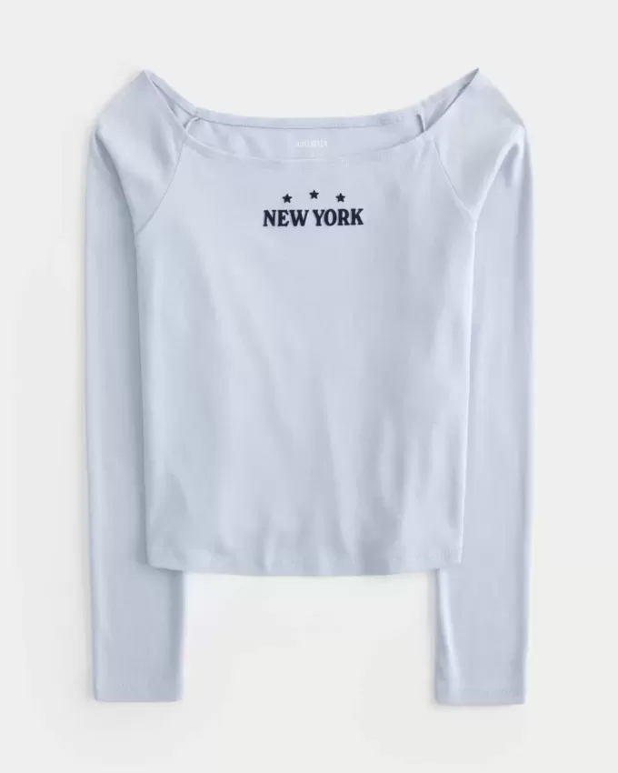 Schulterfreies Top mit Easy New York-Grafik Schulterfreies Top mit Easy New York-Grafik