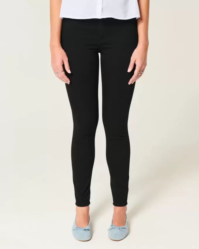 Schwarze Jeans-Leggings mit hohem Bund Schwarze Jeans-Leggings mit hohem Bund