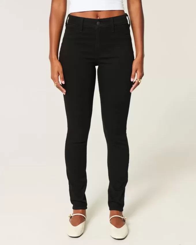 Schwarze Jeans-Leggings mit hohem Bund Schwarze Jeans-Leggings mit hohem Bund