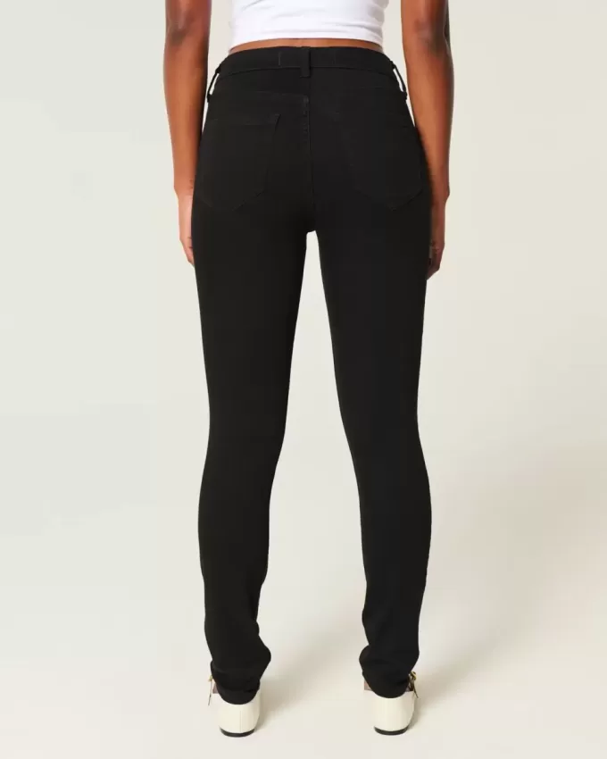 Schwarze Jeans-Leggings mit hohem Bund Schwarze Jeans-Leggings mit hohem Bund
