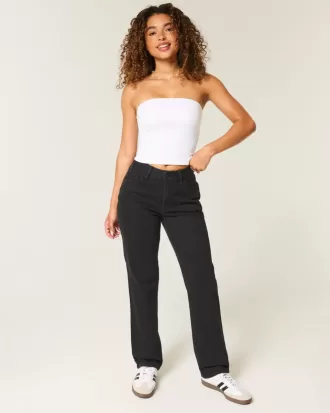 Schwarze Straight Jeans mit hohem Bund
