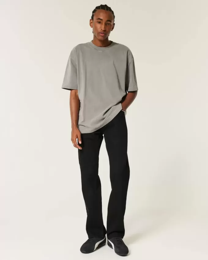 Schwarze Straight Jeans ohne Verblassen Schwarze Straight Jeans ohne Verblassen