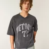 Schweres Baggy-Crop-T-Shirt mit Detroit-Football-Grafik Schweres Baggy-Crop-T-Shirt mit Detroit-Football-Grafik