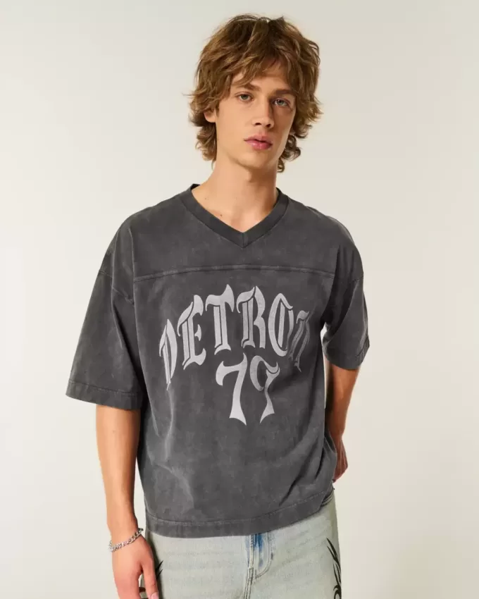 Schweres Baggy-Crop-T-Shirt mit Detroit-Football-Grafik Schweres Baggy-Crop-T-Shirt mit Detroit-Football-Grafik