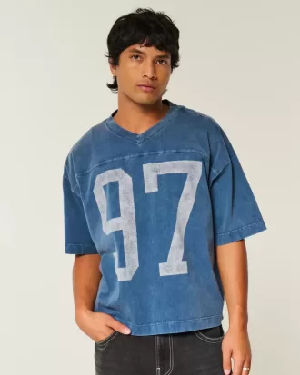 Schweres Baggy Crop Varsity Football-T-Shirt mit Grafik
