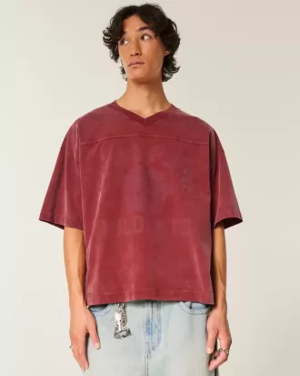 Schweres Baggy Crop Varsity Football-T-Shirt mit Grafik