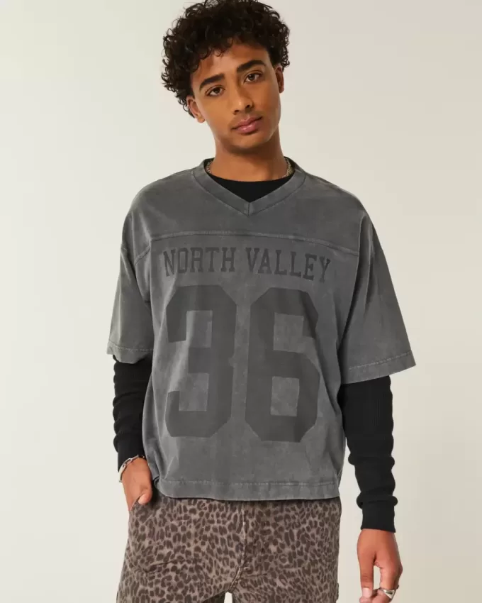 Schweres Baggy Crop Varsity Football-T-Shirt mit Grafik Schweres Baggy Crop Varsity Football-T-Shirt mit Grafik