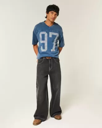 Schweres Baggy Crop Varsity Football-T-Shirt mit Grafik