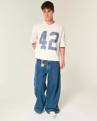 Schweres Baggy Crop Varsity Football-T-Shirt mit Grafik