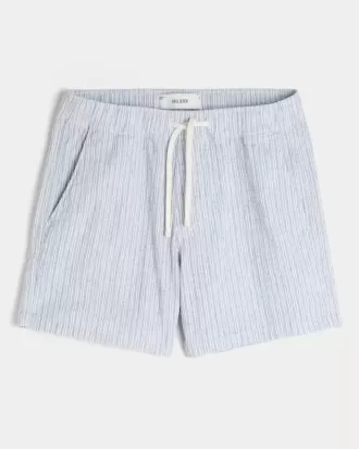 Seersucker-Shorts aus Leinenmischung bis zur Mitte des Oberschenkels