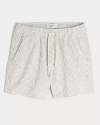 Seersucker-Shorts aus Leinenmischung bis zur Mitte des Oberschenkels