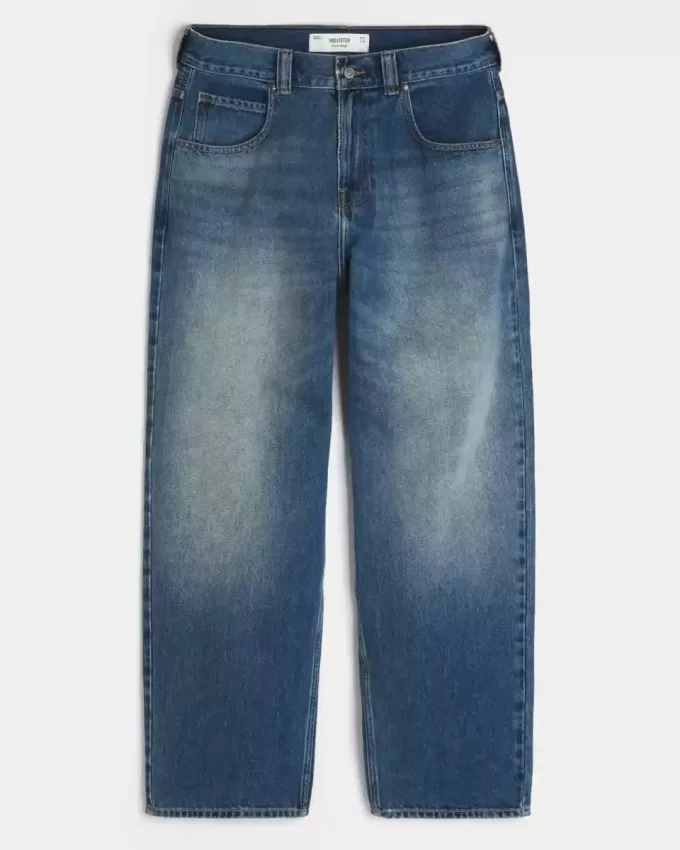 Skater-Baggy-Jeans mit Adler-Grafik in mittlerer Waschung Skater-Baggy-Jeans mit Adler-Grafik in mittlerer Waschung