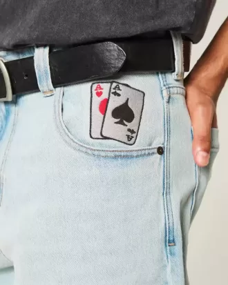 Skater-Baggy-Jeans mit Spielkarten-Grafik in heller Waschung
