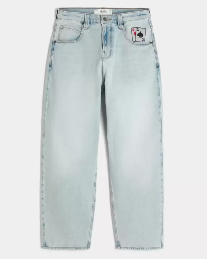Skater-Baggy-Jeans mit Spielkarten-Grafik in heller Waschung Skater-Baggy-Jeans mit Spielkarten-Grafik in heller Waschung