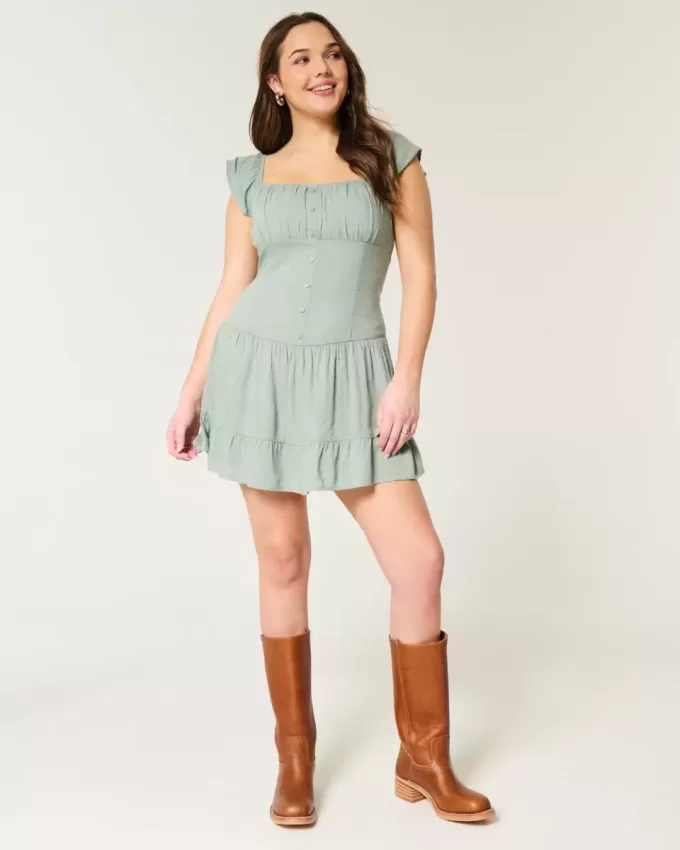 Skort-Kleid mit Flatterärmeln