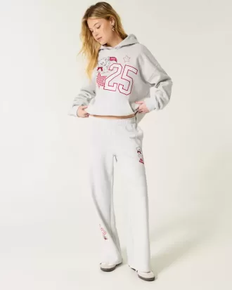 Sportliche Jogginghose mit weitem Bein und Grafik
