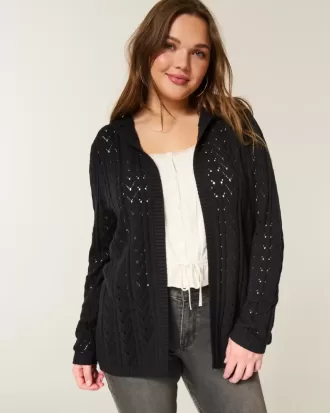Stitchy Cardigan mit Kapuze und No-Close-Muster