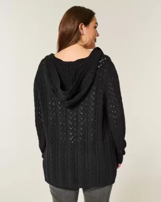 Stitchy Cardigan mit Kapuze und No-Close-Muster
