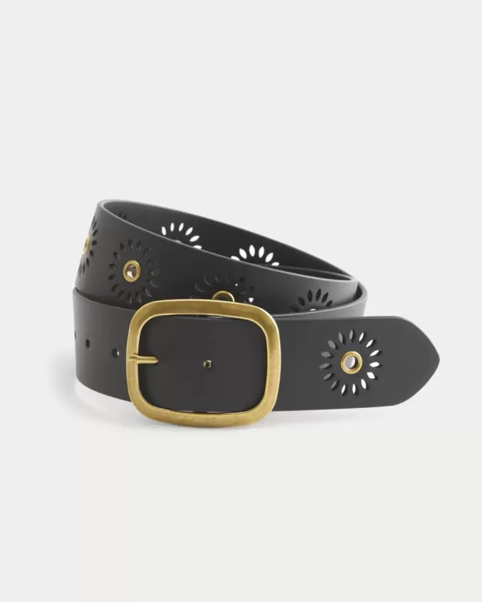 Sunburst-Gürtel aus veganem Leder mit Ösen Sunburst-Gürtel aus veganem Leder mit Ösen