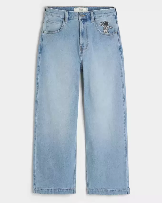 Super Baggy-Jeans mit Astronauten-Grafik in heller Waschung Super Baggy-Jeans mit Astronauten-Grafik in heller Waschung