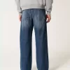 Super Baggy-Jeans mit Logo-Stickerei in dunkler Waschung