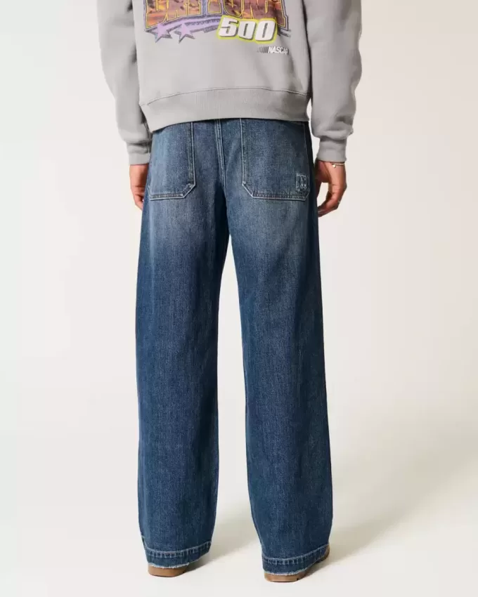 Super Baggy-Jeans mit Logo-Stickerei in dunkler Waschung