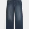 Super Baggy-Jeans mit Logo-Stickerei in dunkler Waschung