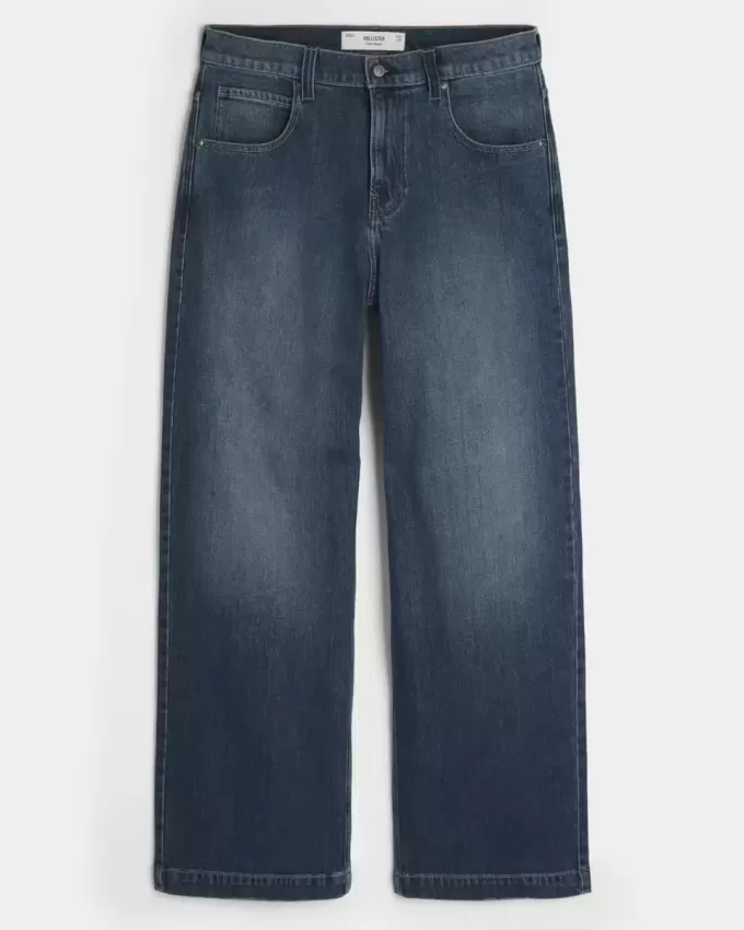 Super Baggy-Jeans mit Logo-Stickerei in dunkler Waschung