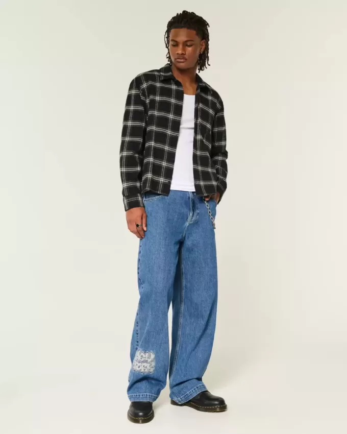 Super Baggy-Jeans mit NYC-Grafik in mittlerer Waschung Super Baggy-Jeans mit NYC-Grafik in mittlerer Waschung