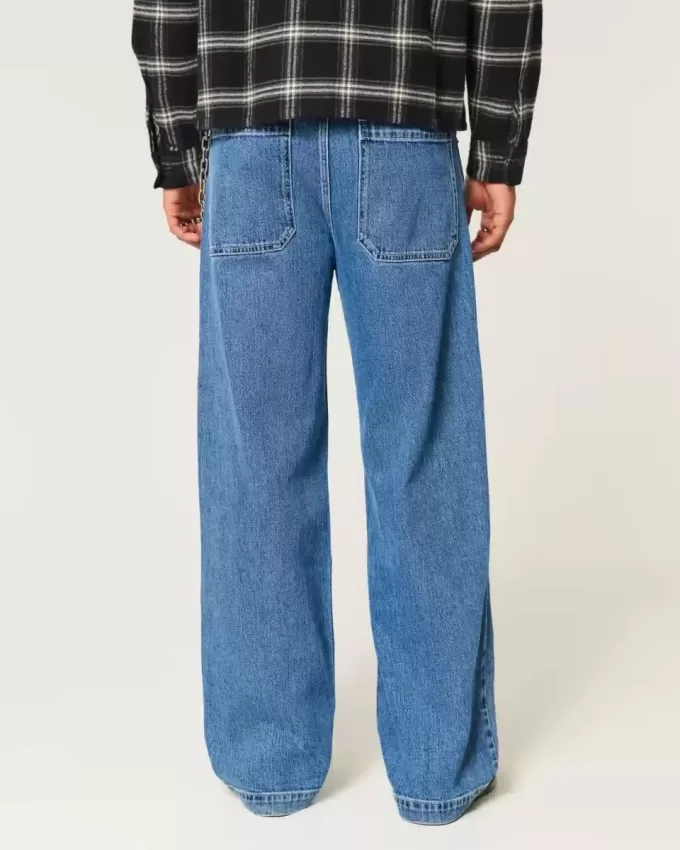 Super Baggy-Jeans mit NYC-Grafik in mittlerer Waschung Super Baggy-Jeans mit NYC-Grafik in mittlerer Waschung