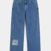 Super Baggy-Jeans mit NYC-Grafik in mittlerer Waschung Super Baggy-Jeans mit NYC-Grafik in mittlerer Waschung