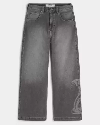 Super Baggy-Jeans mit Schlangengrafik