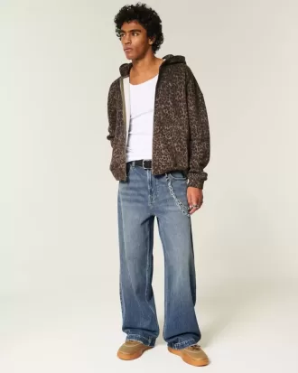 Super Baggy-Jeans mit Würfel-Grafik in dunkler Waschung