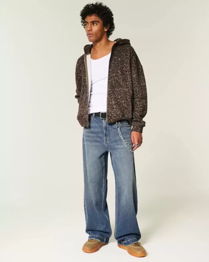 Super Baggy-Jeans mit Würfel-Grafik in dunkler Waschung Super Baggy-Jeans mit Würfel-Grafik in dunkler Waschung