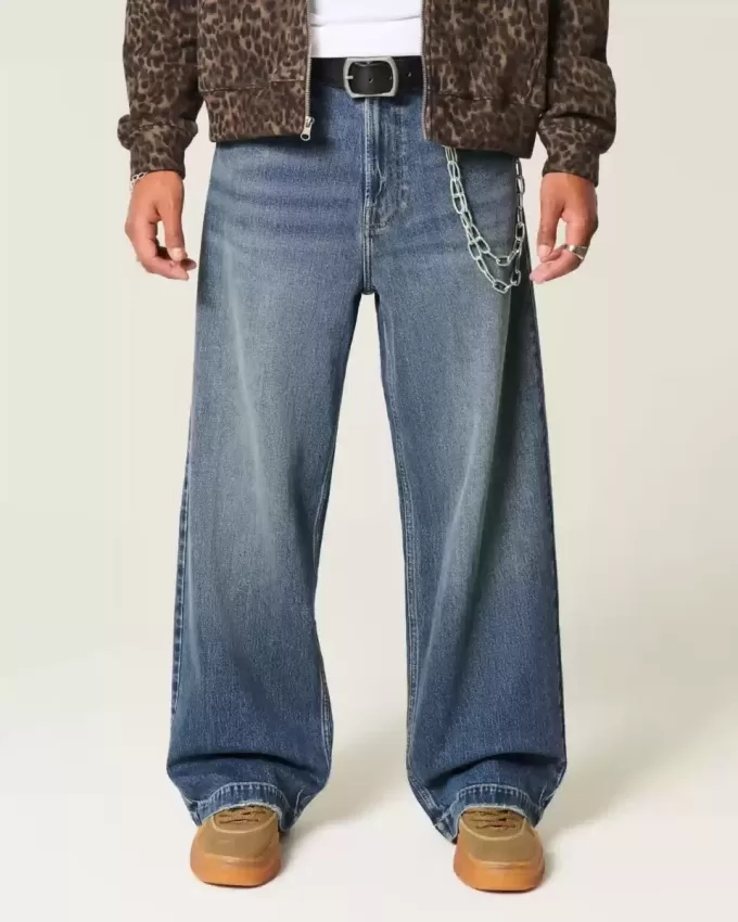Super Baggy-Jeans mit Würfel-Grafik in dunkler Waschung Super Baggy-Jeans mit Würfel-Grafik in dunkler Waschung