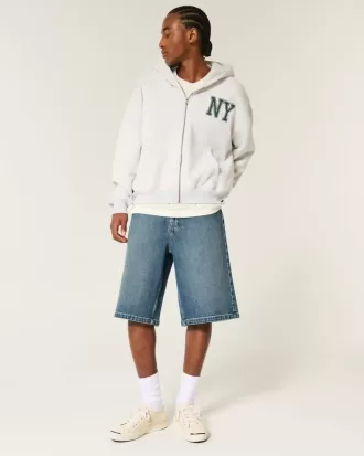 Super Baggy-Jeansshorts in dunkler Waschung unterhalb des Knies